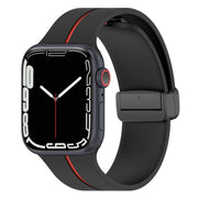 Two Color Folding Buckle Silicone Watch Band For Apple Watch 3 42mm(Black+Red)