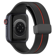 Two Color Folding Buckle Silicone Watch Band For Apple Watch 3 42mm(Black+Red)