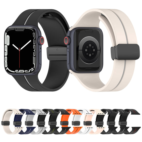 Two Color Folding Buckle Silicone Watch Band For Apple Watch SE 44mm(Black+Grey)