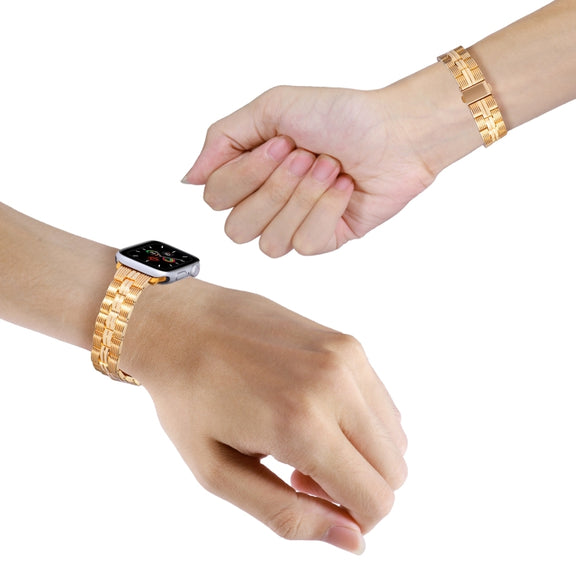 3-Beads Stripe Metal Watch Band For Apple Watch Ultra 49mm(Gold)