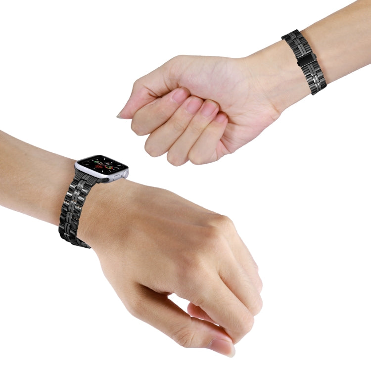3-Beads Stripe Metal Watch Band For Apple Watch SE 2022 44mm(Black)