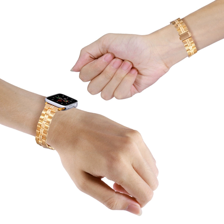 3-Beads Stripe Metal Watch Band For Apple Watch 3 38mm(Gold)