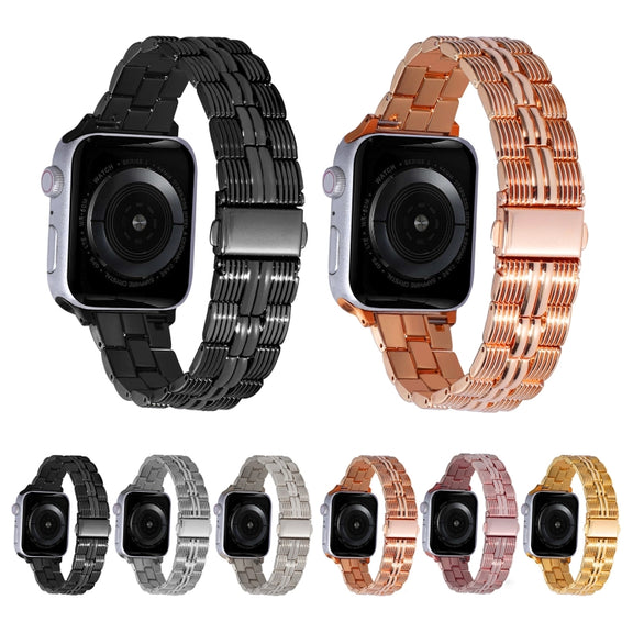 3-Beads Stripe Metal Watch Band For Apple Watch 5 40mm(Rose Gold)