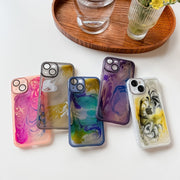For iPhone 14 Oil Painting Electroplating TPU Phone Case(Pink)
