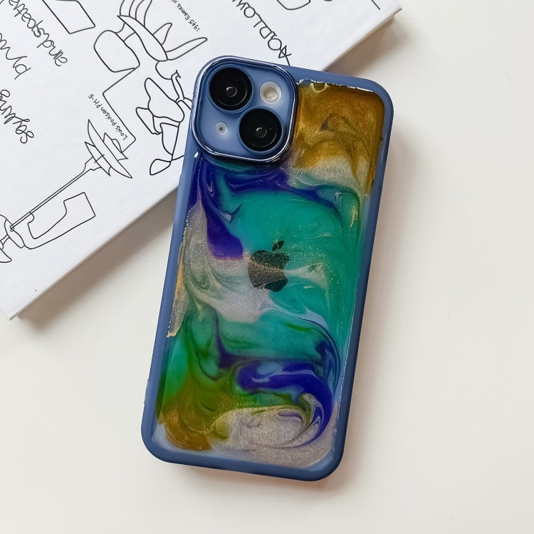 For iPhone 14 Oil Painting Electroplating TPU Phone Case(Blue)