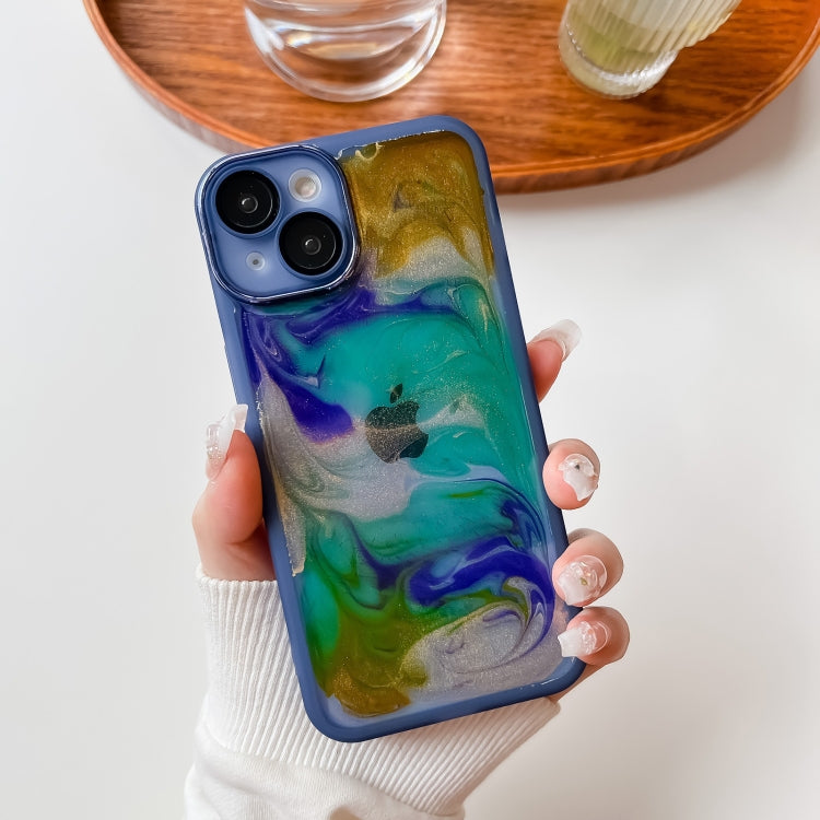 For iPhone 14 Oil Painting Electroplating TPU Phone Case(Blue)