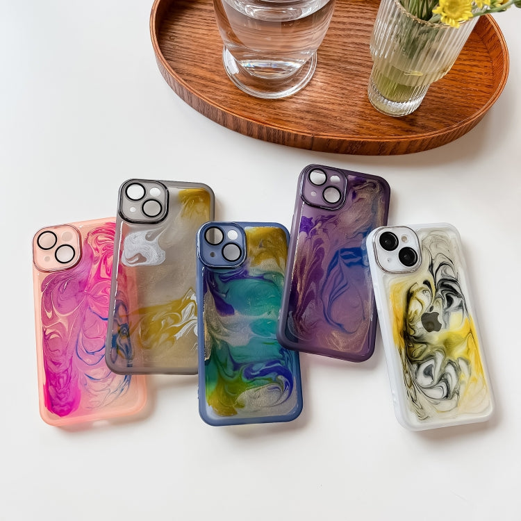 For iPhone 14 Oil Painting Electroplating TPU Phone Case(Blue)
