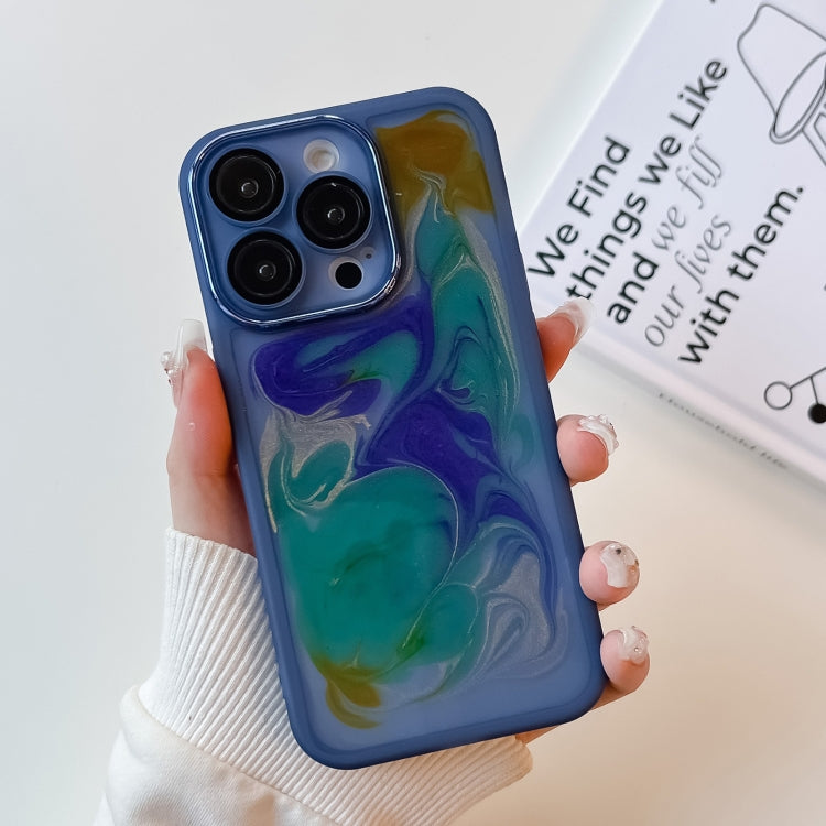 For iPhone 14 Pro Oil Painting Electroplating TPU Phone Case(Blue)