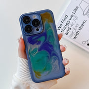 For iPhone 14 Pro Oil Painting Electroplating TPU Phone Case(Blue)