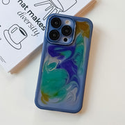 For iPhone 14 Pro Oil Painting Electroplating TPU Phone Case(Blue)