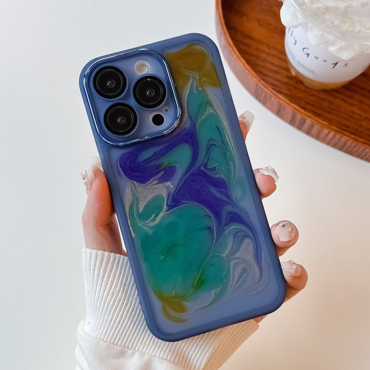 For iPhone 14 Pro Oil Painting Electroplating TPU Phone Case(Blue)