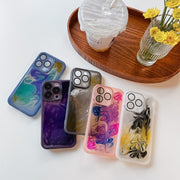For iPhone 14 Pro Oil Painting Electroplating TPU Phone Case(Blue)
