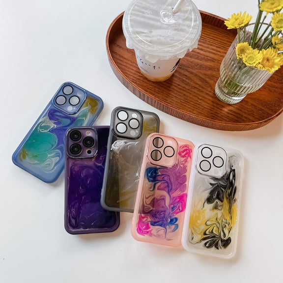 For iPhone 14 Pro Oil Painting Electroplating TPU Phone Case(Blue)