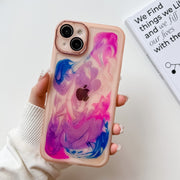 For iPhone 14 Plus Oil Painting Electroplating TPU Phone Case(Pink)