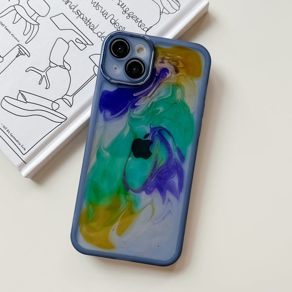 For iPhone 14 Plus Oil Painting Electroplating TPU Phone Case(Blue)