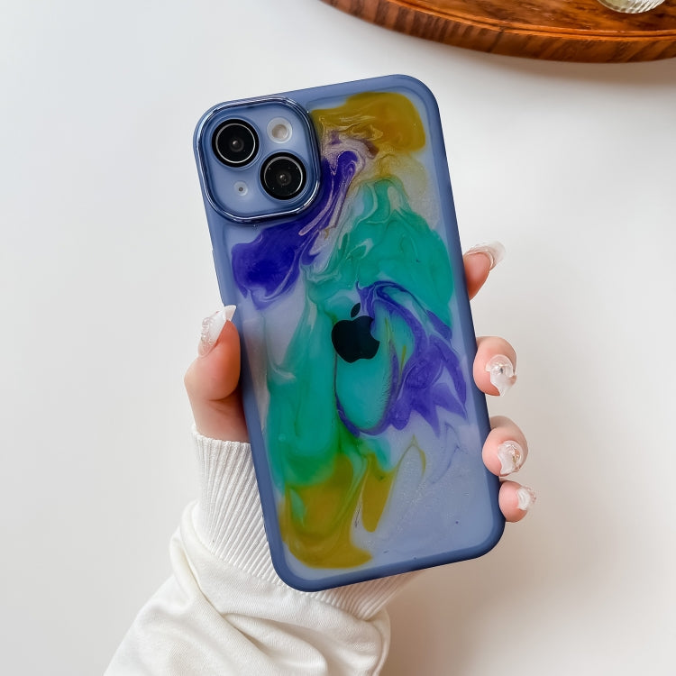 For iPhone 14 Plus Oil Painting Electroplating TPU Phone Case(Blue)