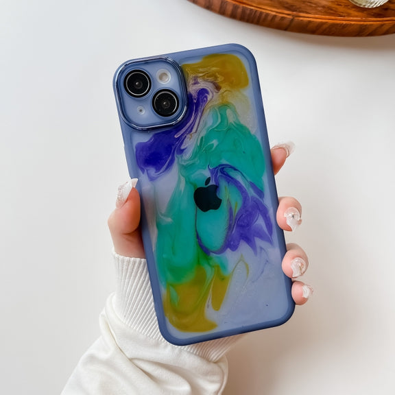 For iPhone 14 Plus Oil Painting Electroplating TPU Phone Case(Blue)