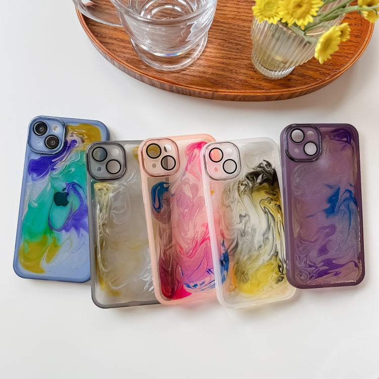 For iPhone 14 Plus Oil Painting Electroplating TPU Phone Case(Blue)