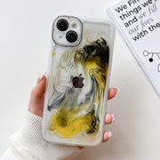 For iPhone 14 Plus Oil Painting Electroplating TPU Phone Case(White)