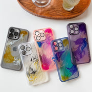 For iPhone 14 Pro Max Oil Painting Electroplating TPU Phone Case(Blue)