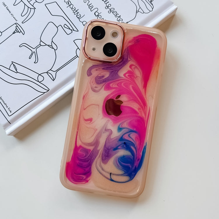 For iPhone 13 Oil Painting Electroplating TPU Phone Case(Pink)