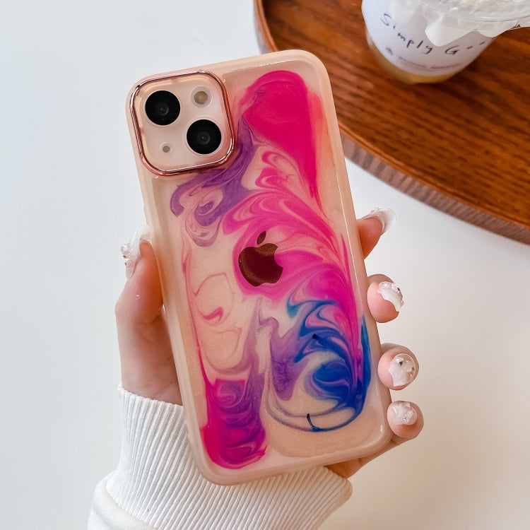 For iPhone 13 Oil Painting Electroplating TPU Phone Case(Pink)