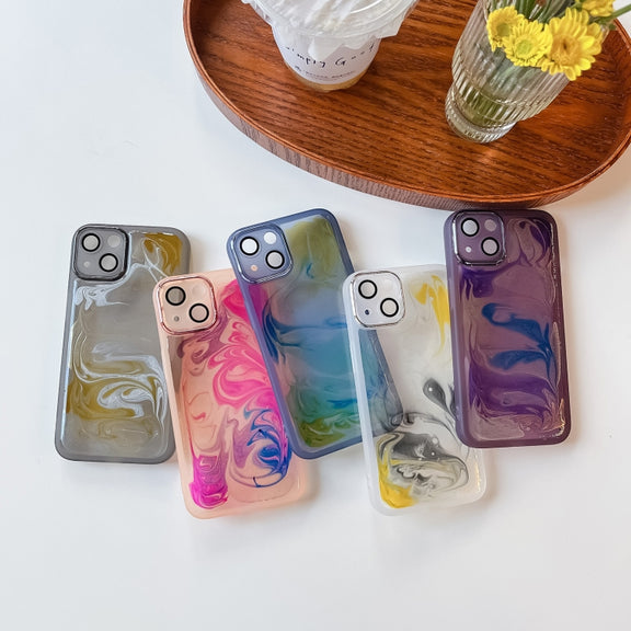 For iPhone 13 Oil Painting Electroplating TPU Phone Case(Pink)
