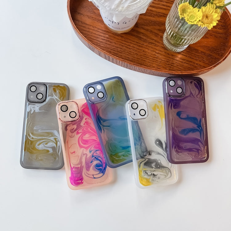 For iPhone 13 Oil Painting Electroplating TPU Phone Case(Blue)