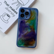 For iPhone 13 Pro Oil Painting Electroplating TPU Phone Case(Blue)