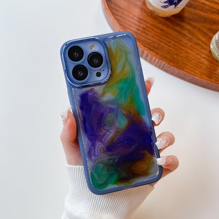 For iPhone 13 Pro Oil Painting Electroplating TPU Phone Case(Blue)