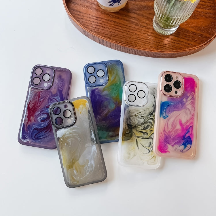 For iPhone 13 Pro Oil Painting Electroplating TPU Phone Case(Blue)