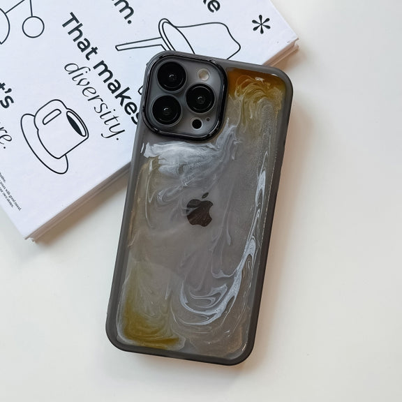 For iPhone 13 Pro Max Oil Painting Electroplating TPU Phone Case(Grey)