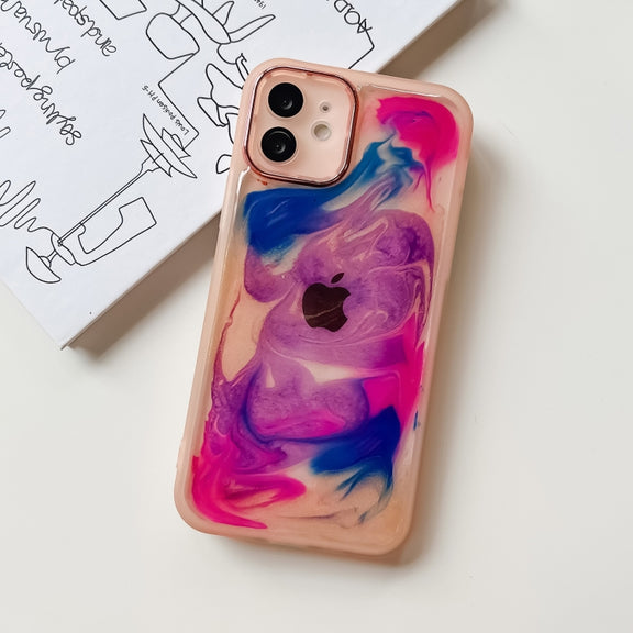 For iPhone 12 Oil Painting Electroplating TPU Phone Case(Pink)