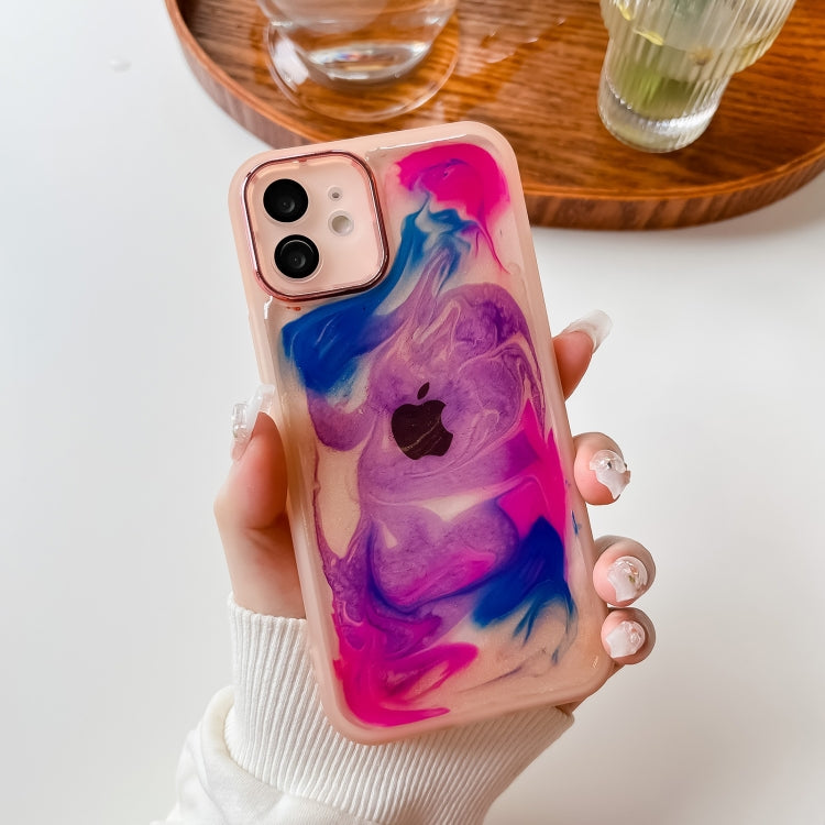 For iPhone 12 Oil Painting Electroplating TPU Phone Case(Pink)