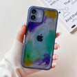 For iPhone 12 Oil Painting Electroplating TPU Phone Case(Blue) - iPhone 12 / 12 Pro Cases by PMC TechLife | Online Shopping South Africa | PMC TechLife