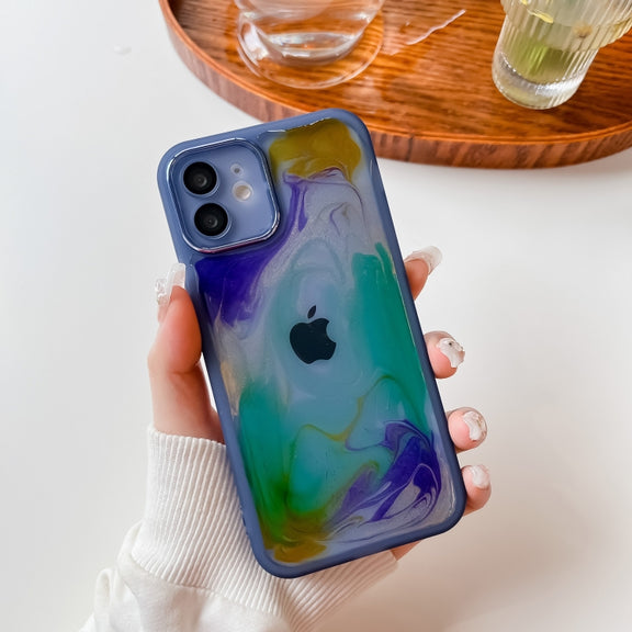 For iPhone 12 Oil Painting Electroplating TPU Phone Case(Blue)
