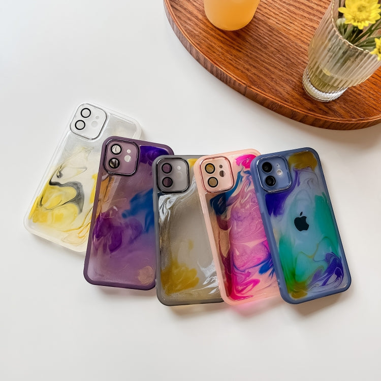 For iPhone 12 Oil Painting Electroplating TPU Phone Case(Blue)