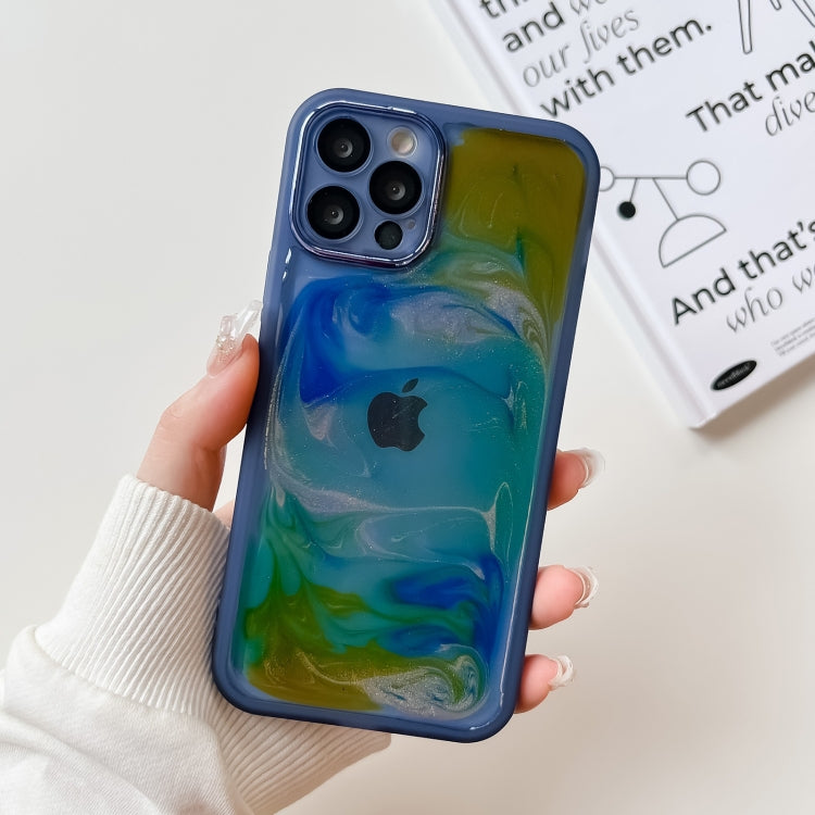 For iPhone 12 Pro Oil Painting Electroplating TPU Phone Case(Blue)