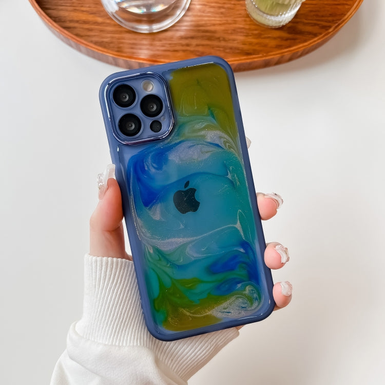 For iPhone 12 Pro Oil Painting Electroplating TPU Phone Case(Blue)