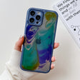 For iPhone 12 Pro Max Oil Painting Electroplating TPU Phone Case(Blue) - iPhone 12 Pro Max Cases by PMC TechLife | Online Shopping South Africa | PMC TechLife
