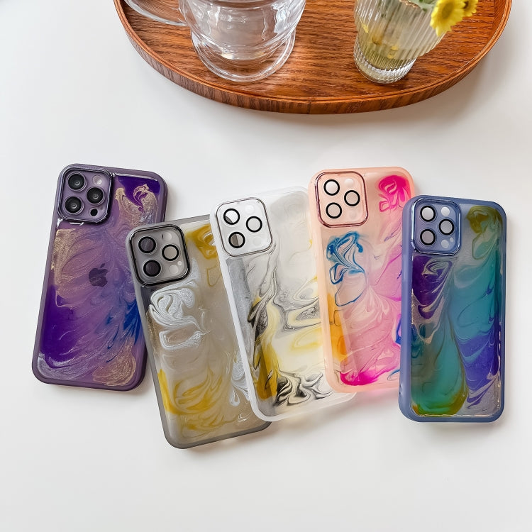 For iPhone 12 Pro Max Oil Painting Electroplating TPU Phone Case(Blue)