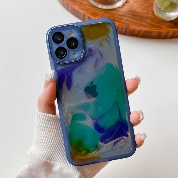 For iPhone 11 Pro Oil Painting Electroplating TPU Phone Case(Blue)