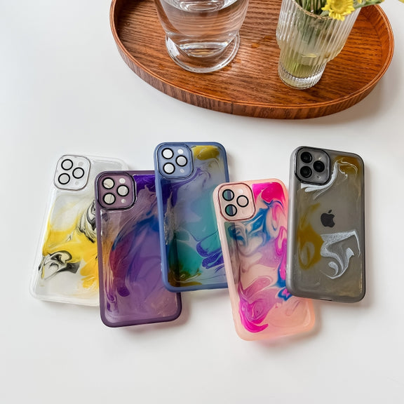 For iPhone 11 Pro Oil Painting Electroplating TPU Phone Case(Blue)