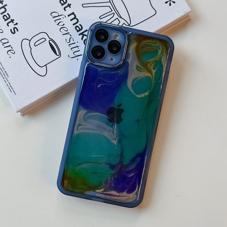 For iPhone 11 Pro Max Oil Painting Electroplating TPU Phone Case(Blue)
