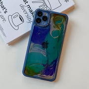 For iPhone 11 Pro Max Oil Painting Electroplating TPU Phone Case(Blue)
