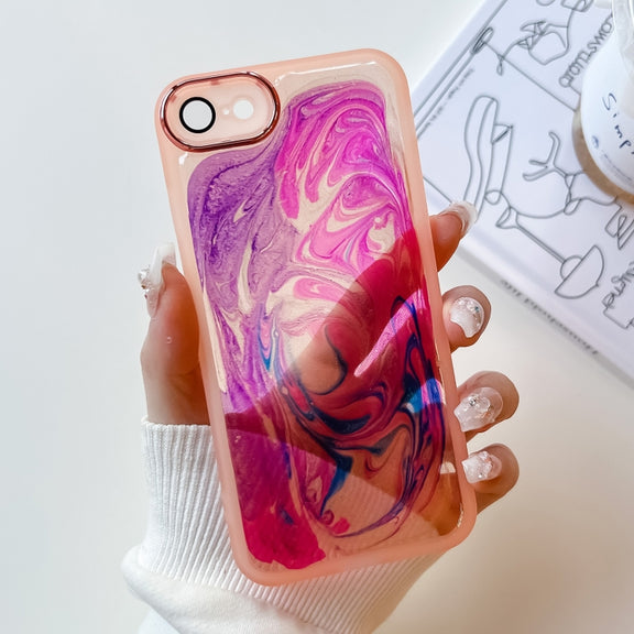 For iPhone SE 2022/2020 / 8 / 7 Oil Painting Electroplating TPU Phone Case(Pink)