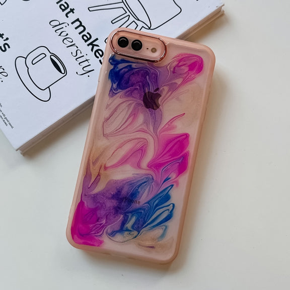 For iPhone 8 Plus / 7 Plus Oil Painting Electroplating TPU Phone Case(Pink)