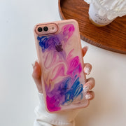 For iPhone 8 Plus / 7 Plus Oil Painting Electroplating TPU Phone Case(Pink)
