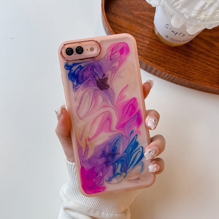 For iPhone 8 Plus / 7 Plus Oil Painting Electroplating TPU Phone Case(Pink)