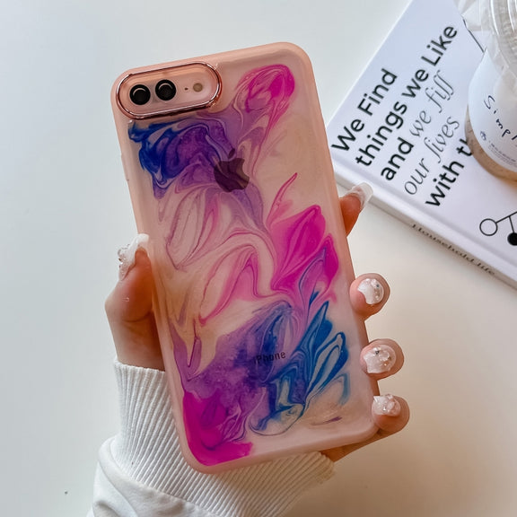 For iPhone 8 Plus / 7 Plus Oil Painting Electroplating TPU Phone Case(Pink)